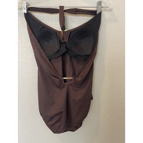 MAGICSUIT MIRACLESUIT Solid Brown Gold Women Halter One Piece Swimsuit 8 - Picture 2 of 6